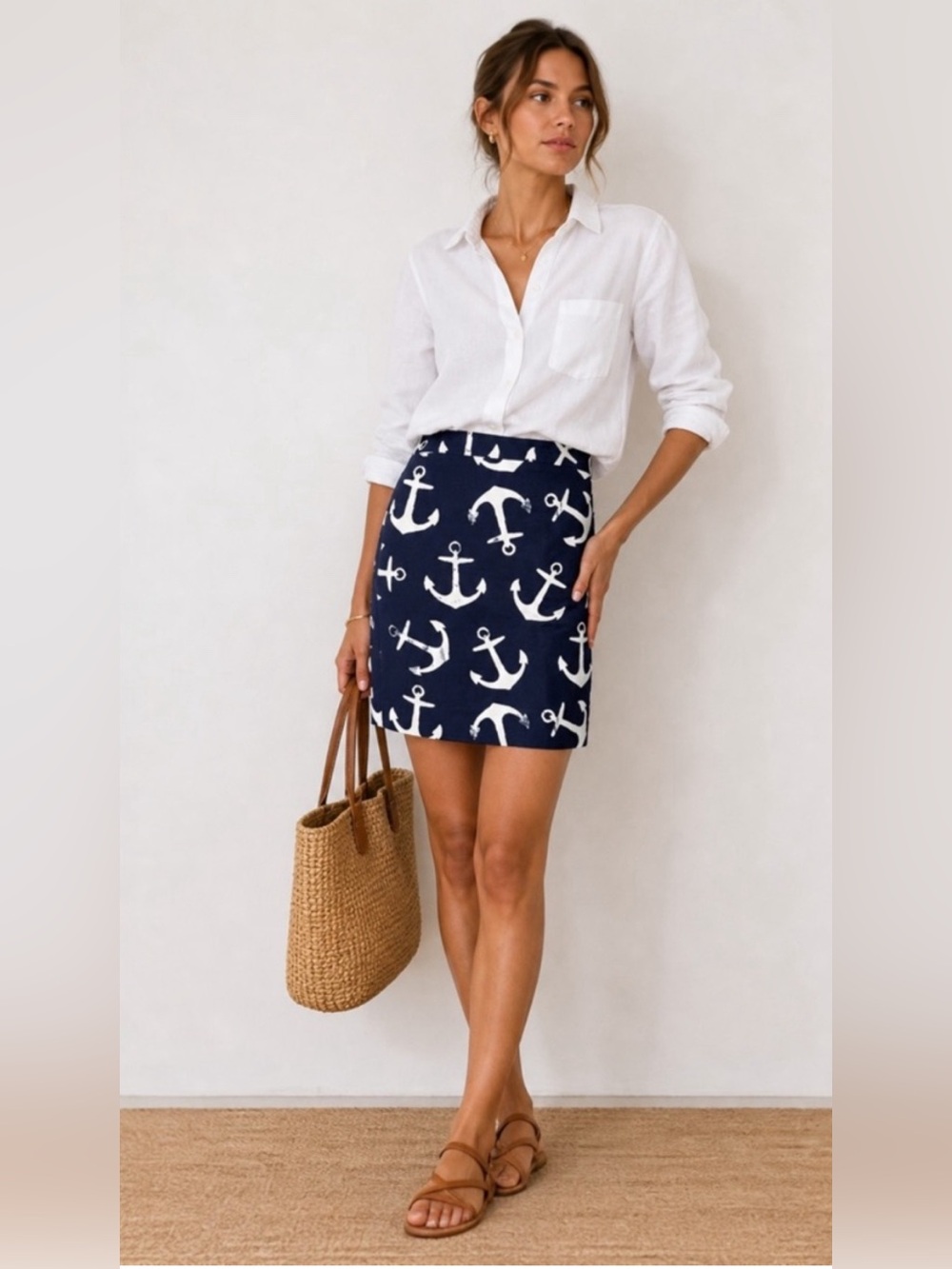 NWT J.Crew Nautical Lined Anchor Skirt Size 8 Classic Coastal Style